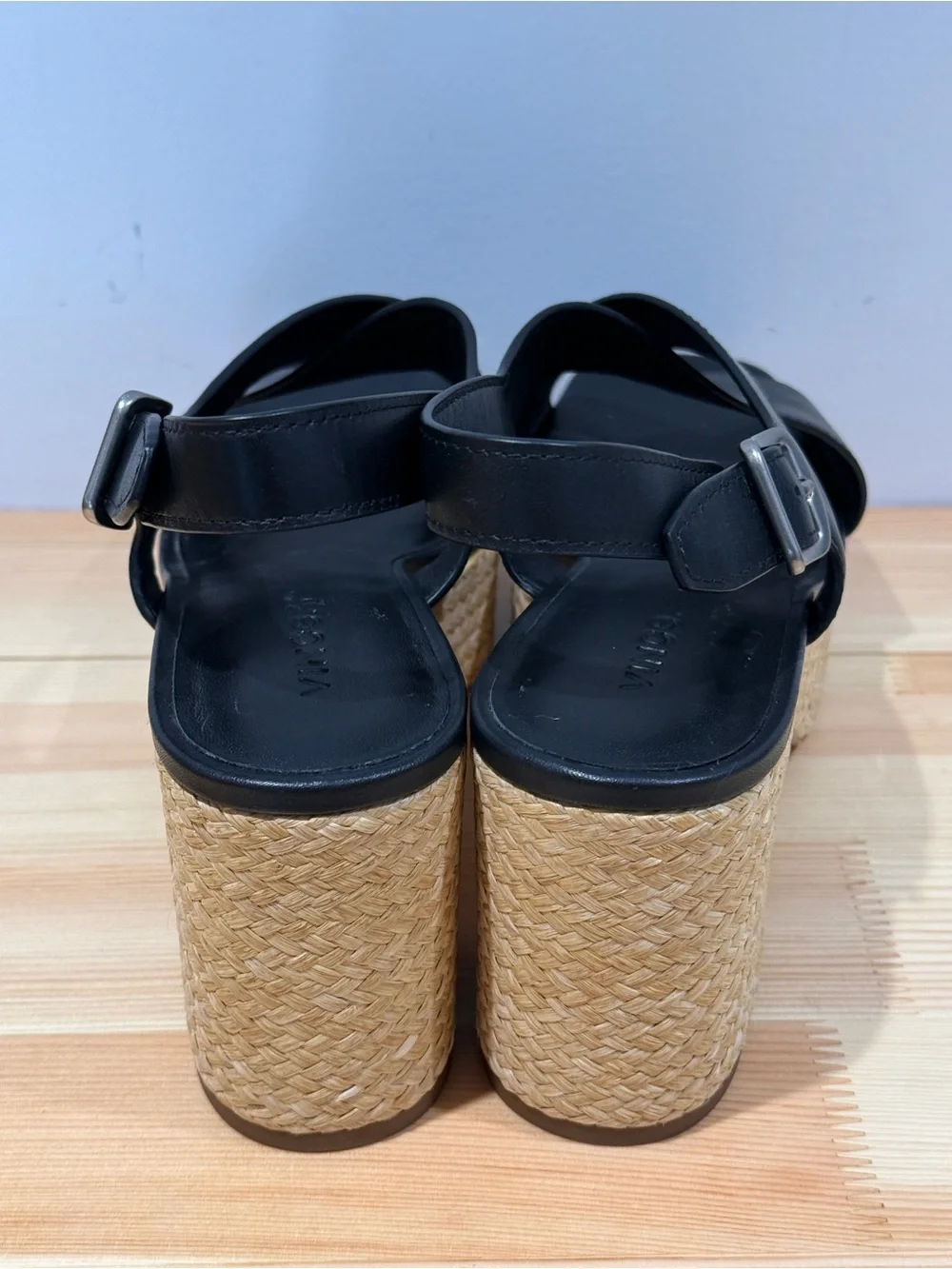 New Vince Clementina Black Leather Platform Slingback Sandals – Size 39 (8.5)